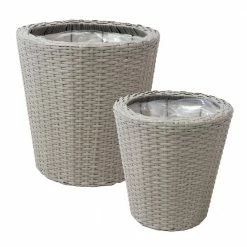 Sunnydaze Decor Sunnydaze Round Polyrattan Indoor Planters - 1 Large/1 Small Planter - Gray