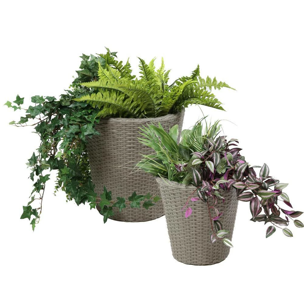 Sunnydaze Decor Sunnydaze Round Polyrattan Indoor Planters - 1 Large/1 Small Planter - Gray 7 Sunnydaze Decor Sunnydaze Round Polyrattan Indoor Planters - 1 Large/1 Small Planter - Gray - Image 7
