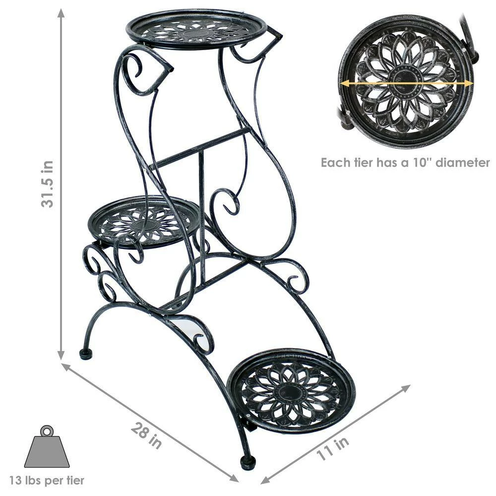 Sunnydaze Decor 30 in. Victorian Grey Steel Plant and Flower Stand 3 Sunnydaze Decor 30 in. Victorian Grey Steel Plant and Flower Stand - Image 3
