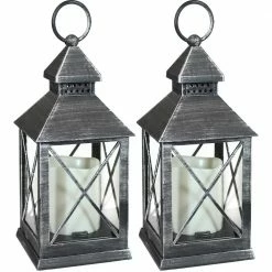 Sunnydaze Decor Yorktown Grey Battery-Powered 10 in. LED Candle Indoor Lantern (2-Pack)
