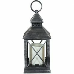Sunnydaze Decor Yorktown Grey Battery-Powered 10 in. LED Candle Indoor Lantern (2-Pack) -Sunnydaze Decor Sales grays sunnydaze decor citronella candles torches for 360 2pk c3 1000