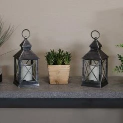 Sunnydaze Decor Yorktown Grey Battery-Powered 10 in. LED Candle Indoor Lantern (2-Pack) -Sunnydaze Decor Sales grays sunnydaze decor citronella candles torches for 360 2pk fa 1000