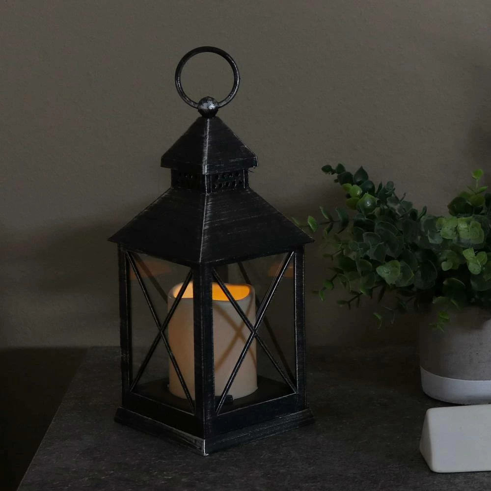 Sunnydaze Decor Yorktown Grey Battery Powered 10 in. LED Candle Lantern 10 Sunnydaze Decor Yorktown Grey Battery Powered 10 in. LED Candle Lantern - Image 10
