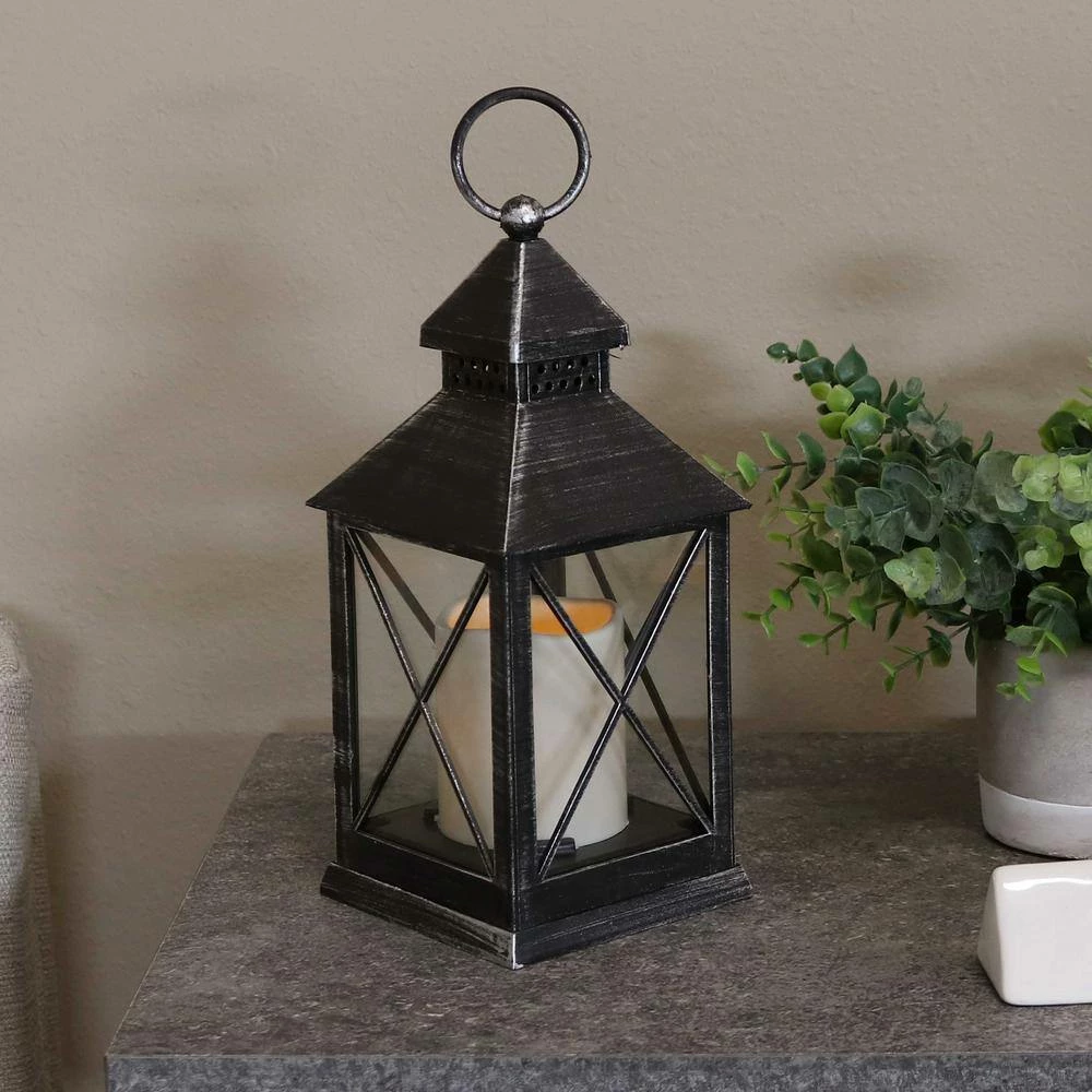 Sunnydaze Decor Yorktown Grey Battery Powered 10 in. LED Candle Lantern 7 Sunnydaze Decor Yorktown Grey Battery Powered 10 in. LED Candle Lantern - Image 7