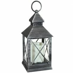 Sunnydaze Decor Yorktown Grey Battery Powered 10 in. LED Candle Lantern