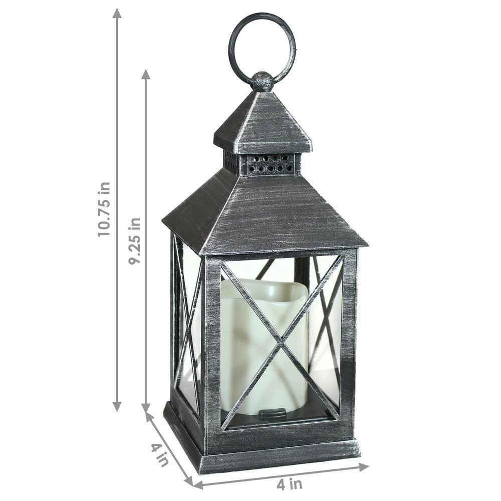 Sunnydaze Decor Yorktown Grey Battery Powered 10 in. LED Candle Lantern 3 Sunnydaze Decor Yorktown Grey Battery Powered 10 in. LED Candle Lantern - Image 3