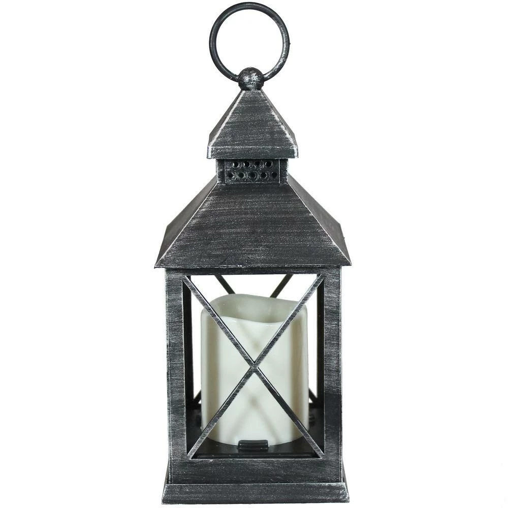 Sunnydaze Decor Yorktown Grey Battery Powered 10 in. LED Candle Lantern 4 Sunnydaze Decor Yorktown Grey Battery Powered 10 in. LED Candle Lantern - Image 4