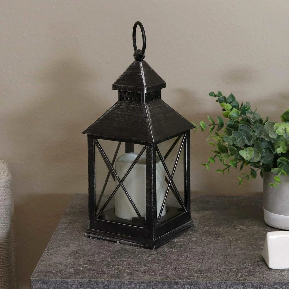 Sunnydaze Decor Yorktown Grey Battery Powered 10 in. LED Candle Lantern 8 Sunnydaze Decor Yorktown Grey Battery Powered 10 in. LED Candle Lantern - Image 8
