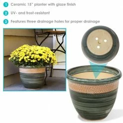 Sunnydaze Decor Purlieu 15 in. Tempest Ceramic Indoor/Outdoor Planter -Sunnydaze Decor Sales green sunnydaze decor plant pots ap 005 44 1000