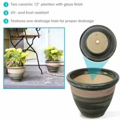 Sunnydaze Decor 2 Purlieu 12 in. Tempest Ceramic Indoor/Outdoor Planters -Sunnydaze Decor Sales green sunnydaze decor plant pots ap 007 1f 1000