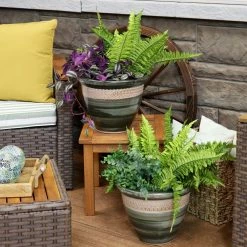 Sunnydaze Decor 2 Purlieu 12 in. Tempest Ceramic Indoor/Outdoor Planters -Sunnydaze Decor Sales green sunnydaze decor plant pots ap 007 4f 1000