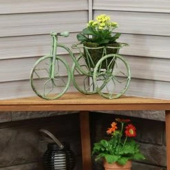 Sunnydaze Decor Sunnydaze 12 in. Tricycle Indoor/Outdoor Green Steel Standing Planter Basket -Sunnydaze Decor Sales green sunnydaze decor plant stands lci 801 31 1000