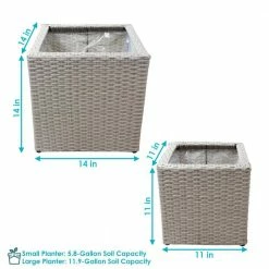 Sunnydaze Decor Gray Sunnydaze Square Polyrattan Indoor Planters - 1 Large/1 Small Planter -Sunnydaze Decor Sales grey sunnydaze decor plant pots nhu 522 4f 1000