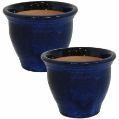 Sunnydaze Decor Studio 9 in. Imperial Blue Ceramic Indoor/Outdoor Planter (Set of 2)
