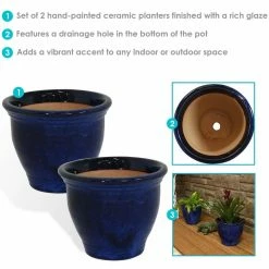 Sunnydaze Decor Studio 9 in. Imperial Blue Ceramic Indoor/Outdoor Planter (Set of 2) 9 Sunnydaze Decor Studio 9 in. Imperial Blue Ceramic Indoor/Outdoor Planter (Set of 2) -Sunnydaze Decor Sales imperial blue sunnydaze decor plant pots ap 053 c3 1000