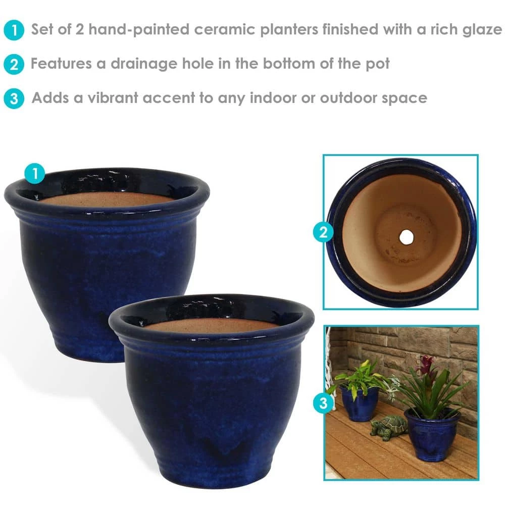 Sunnydaze Decor Studio 9 in. Imperial Blue Ceramic Indoor/Outdoor Planter (Set of 2) 3 Sunnydaze Decor Studio 9 in. Imperial Blue Ceramic Indoor/Outdoor Planter (Set of 2) - Image 3