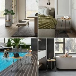 Dyiom 11.8 in. x 16 in. Light Brown Modern Home Decor Small Round Wood Metal Plant Stand Plant Holder -Sunnydaze Decor Sales light brown dyiom plant stands b09h2vvdk8 31 1000