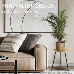 Dyiom 11.8 in. x 16 in. Light Brown Modern Home Decor Small Round Wood Metal Plant Stand Plant Holder -Sunnydaze Decor Sales light brown dyiom plant stands b09h2vvdk8 4f 1000