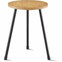 Dyiom 11.8 in. x 16 in. Light Brown Modern Home Decor Small Round Wood Metal Plant Stand Plant Holder