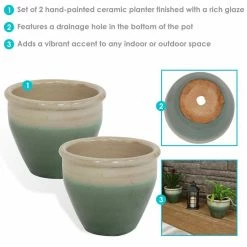 Sunnydaze Decor Chalet 9 in. Light Green Ceramic Indoor/Outdoor Planter (Set of 2) -Sunnydaze Decor Sales light green sunnydaze decor plant pots ap 919 fa 1000