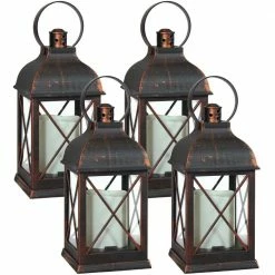 Sunnydaze Decor Setauket Bronze-Finish Battery Operated LED Candle Lantern - 10 in. (4-Pack)