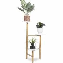 Dyiom 3 Tier Plant Stand Wood Plant Stand Outdoor Tall Wooden Plant Holder Shelf Corner Plant Stand for Plants
