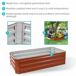 Sunnydaze Decor 48 in. Woodgrain Rectangle Galvanized Steel Raised Beds (2-Pack) -Sunnydaze Decor Sales red sunnydaze decor planter boxes hb 536 2pk 1f 1000