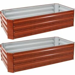 Sunnydaze Decor 48 in. Woodgrain Rectangle Galvanized Steel Raised Beds (2-Pack)