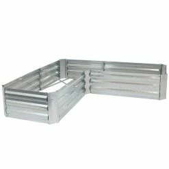 Sunnydaze Decor L-Shaped Silver Galvanized Steel Raised Garden Bed