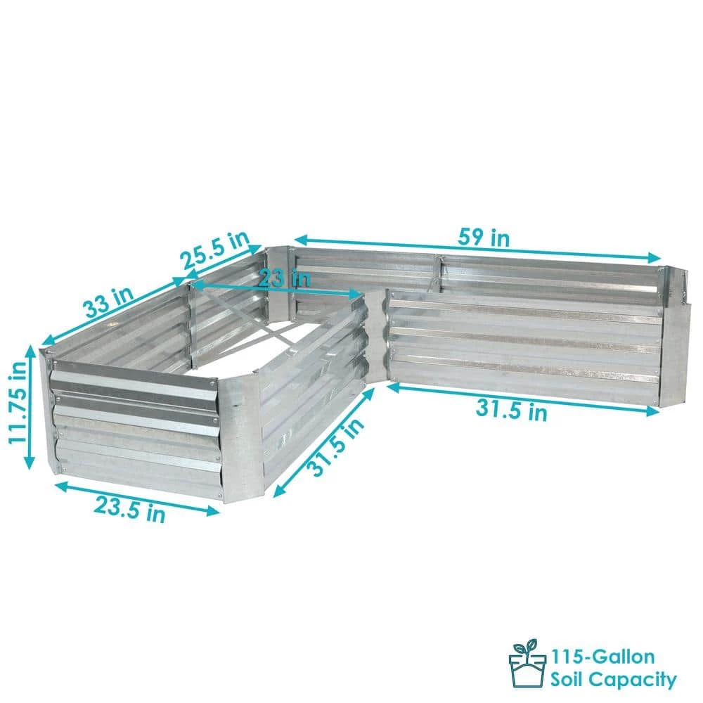 Sunnydaze Decor L-Shaped Silver Galvanized Steel Raised Garden Bed 4 Sunnydaze Decor L-Shaped Silver Galvanized Steel Raised Garden Bed - Image 4