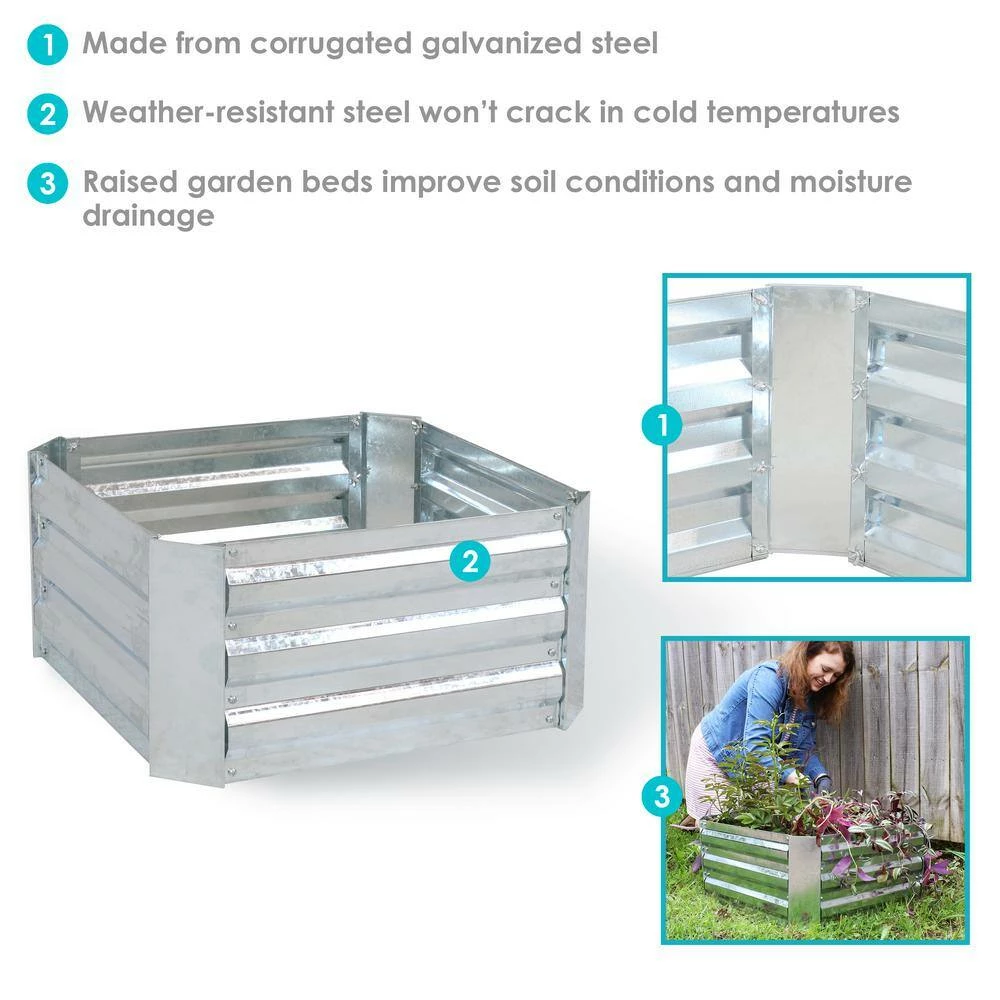 Sunnydaze Decor 24 in. Silver Galvanized Steel Square Raised Bed 6 Sunnydaze Decor 24 in. Silver Galvanized Steel Square Raised Bed - Image 6