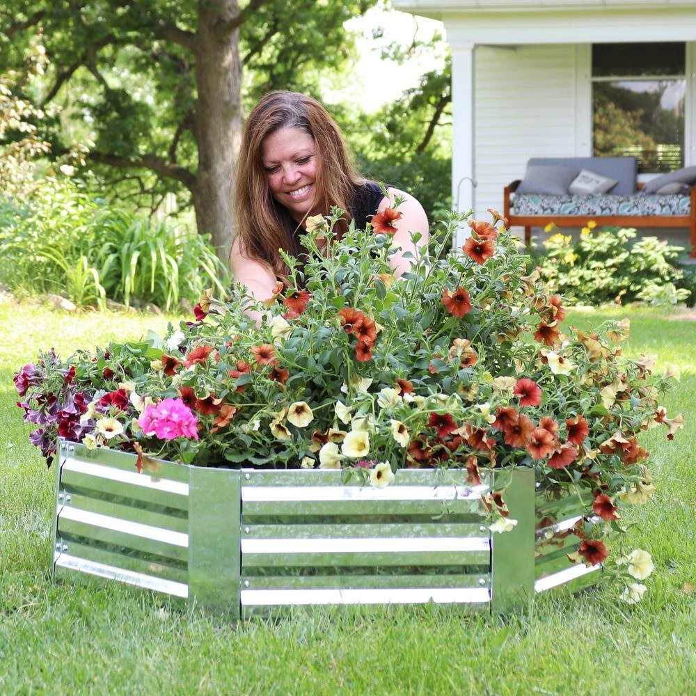 Sunnydaze Decor 41 in. Silver Galvanized Steel Hexagon Raised Bed 5 Sunnydaze Decor 41 in. Silver Galvanized Steel Hexagon Raised Bed - Image 5