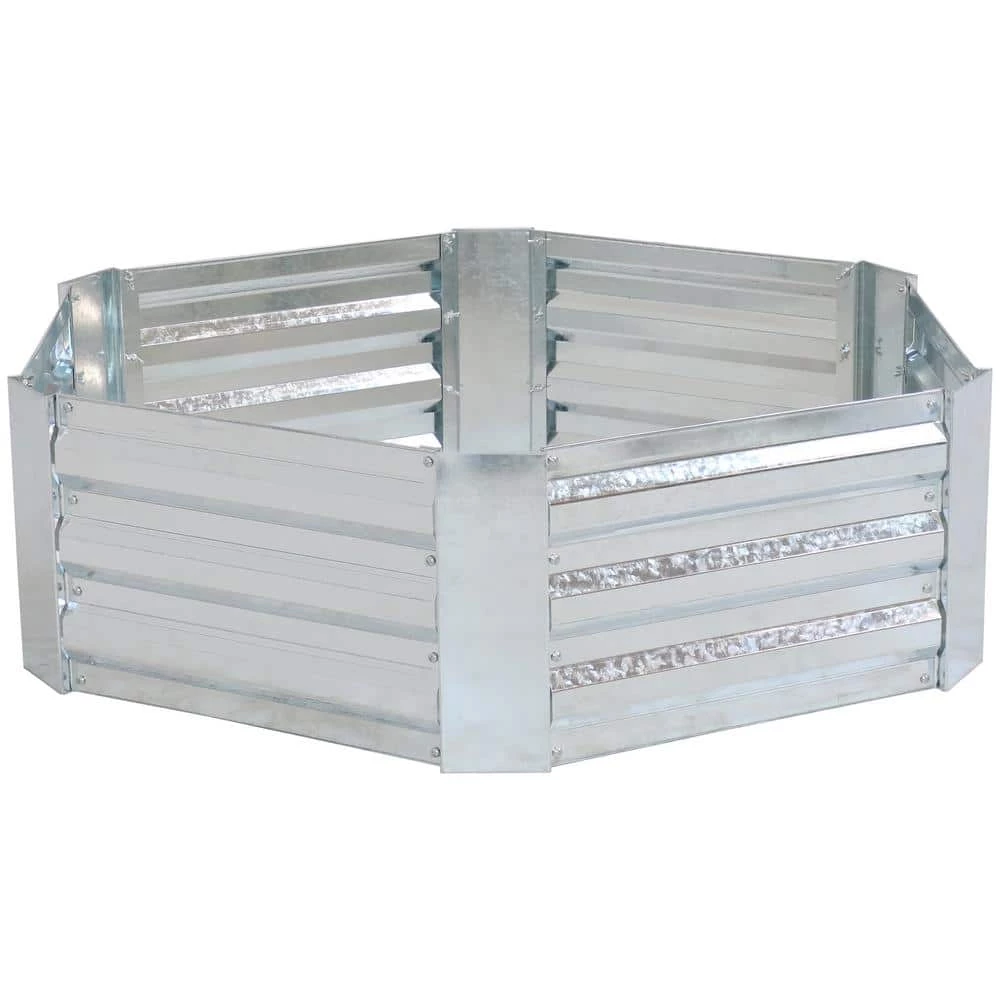 Sunnydaze Decor 41 in. Silver Galvanized Steel Hexagon Raised Bed 1 Sunnydaze Decor 41 in. Silver Galvanized Steel Hexagon Raised Bed