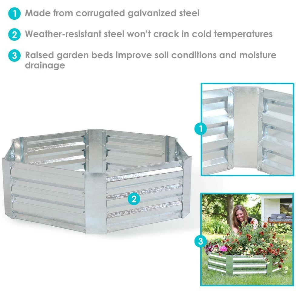 Sunnydaze Decor 41 in. Silver Galvanized Steel Hexagon Raised Bed 6 Sunnydaze Decor 41 in. Silver Galvanized Steel Hexagon Raised Bed - Image 6