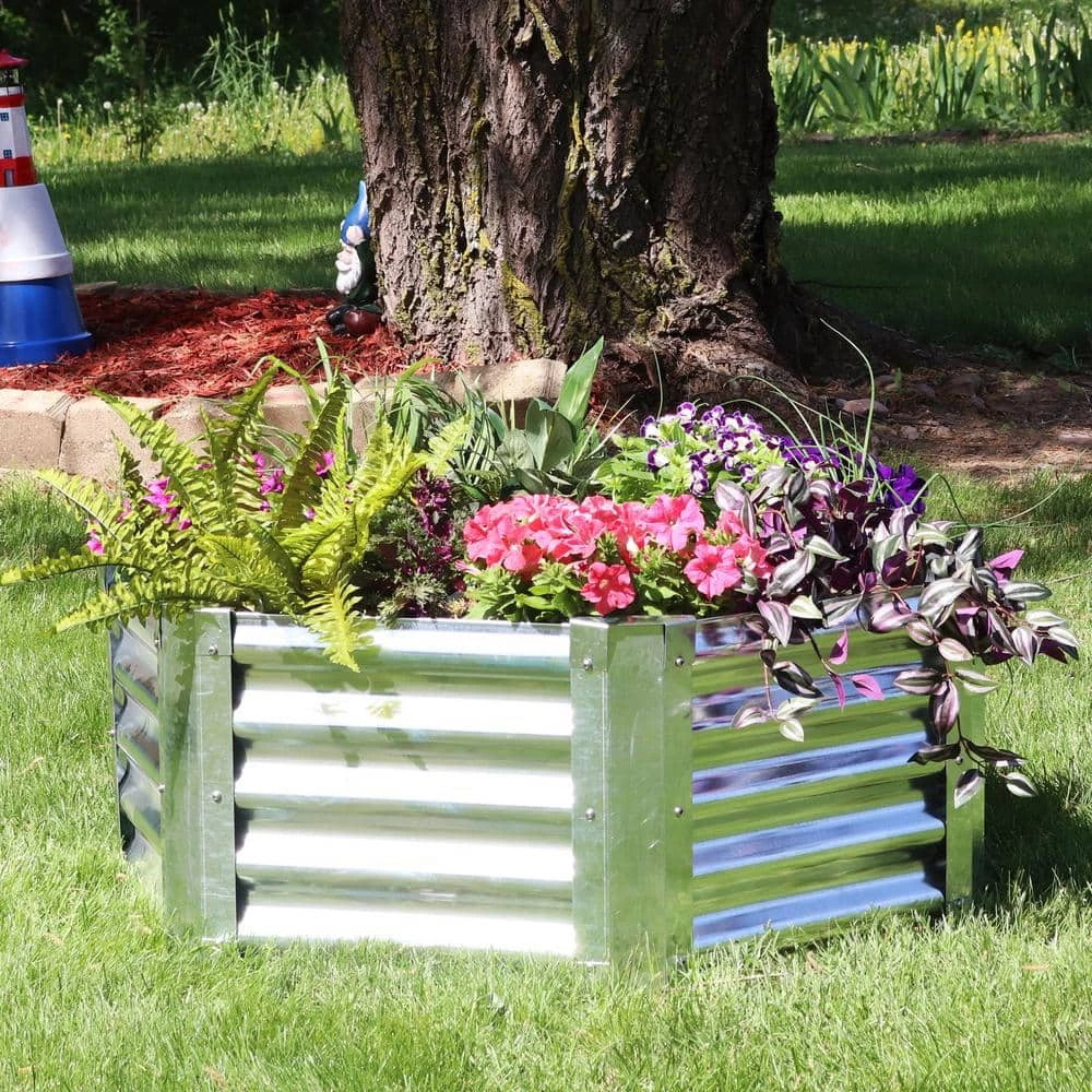 Sunnydaze Decor 40 in. Hexagon Galvanized Steel Raised Garden Bed 4 Sunnydaze Decor 40 in. Hexagon Galvanized Steel Raised Garden Bed - Image 4