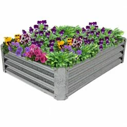 Sunnydaze Decor 48 in. Rectangle Raised Galvanized Steel Garden Bed 17 Sunnydaze Decor 48 in. Rectangle Raised Galvanized Steel Garden Bed -Sunnydaze Decor Sales silver sunnydaze decor raised planter boxes rcm lg481 76 1000