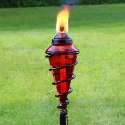 Sunnydaze Decor Red Glass Torch with Metal Citronella Swirl (Set of 2) -Sunnydaze Decor Sales sunnydaze decor citronella torches wko 085 44 1000