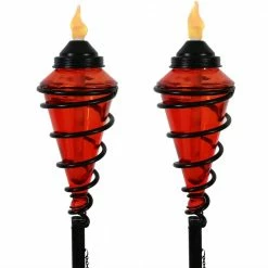 Sunnydaze Decor Red Glass Torch with Metal Citronella Swirl (Set of 2)