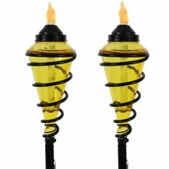 Sunnydaze Decor Yellow Glass Torch with Metal Swirl Citronella Torch (Set of 2)