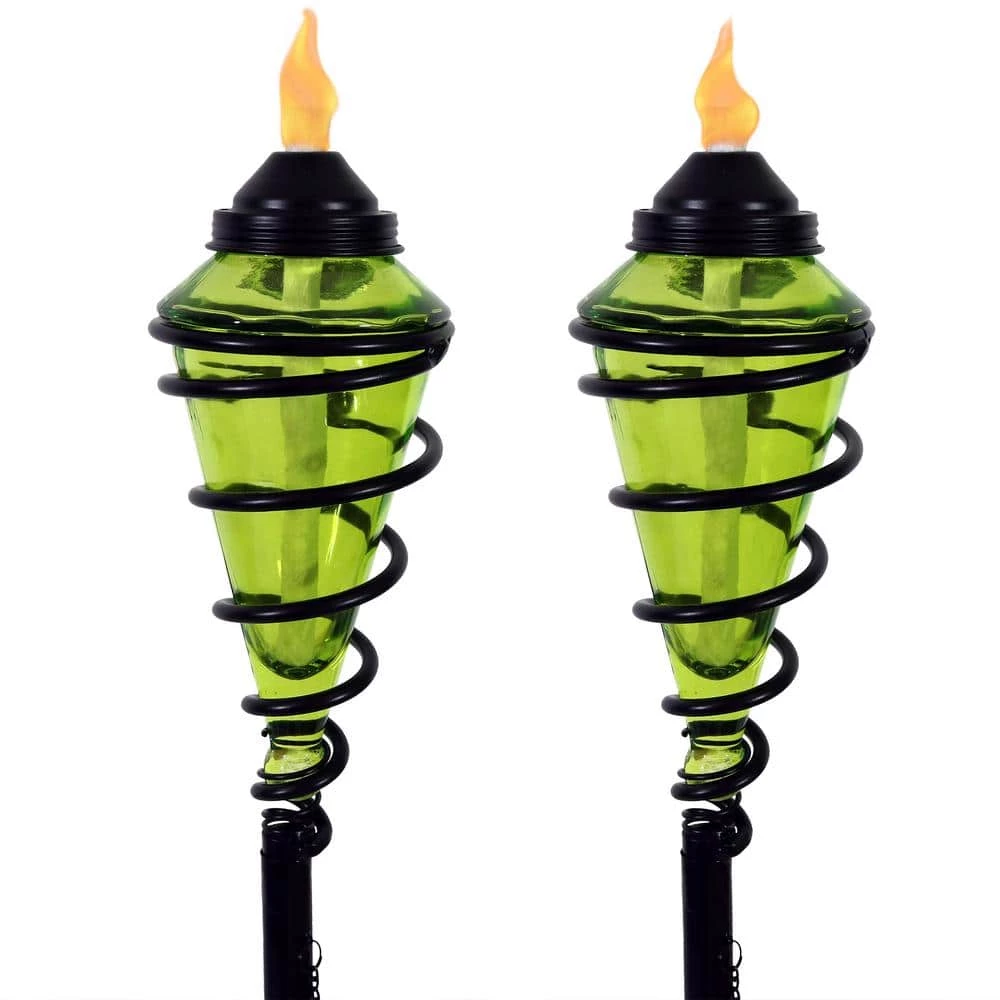 Sunnydaze Decor Green Glass Citronella Torch with Metal Swirl (Set of 2) 1 Sunnydaze Decor Green Glass Citronella Torch with Metal Swirl (Set of 2)