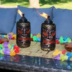 Sunnydaze Decor 66 in. Resin Tiki Face 3-in-1 Outdoor Torch (2-Pack) -Sunnydaze Decor Sales sunnydaze decor citronella torches wko 110 44 1000