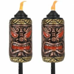 Sunnydaze Decor 66 in. Resin Tiki Face 3-in-1 Outdoor Torch (2-Pack)