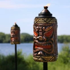 Sunnydaze Decor 66 in. Resin Tiki Face 3-in-1 Outdoor Torch (2-Pack) -Sunnydaze Decor Sales sunnydaze decor citronella torches wko 110 76 1000