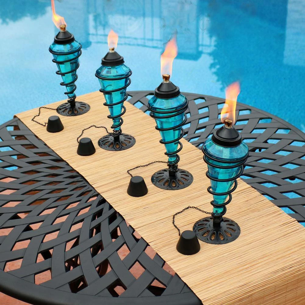 Sunnydaze Decor Swirling Metal with Glass Tabletop Citronella Torches in Blue (Set of 4) 5 Sunnydaze Decor Swirling Metal with Glass Tabletop Citronella Torches in Blue (Set of 4) - Image 5