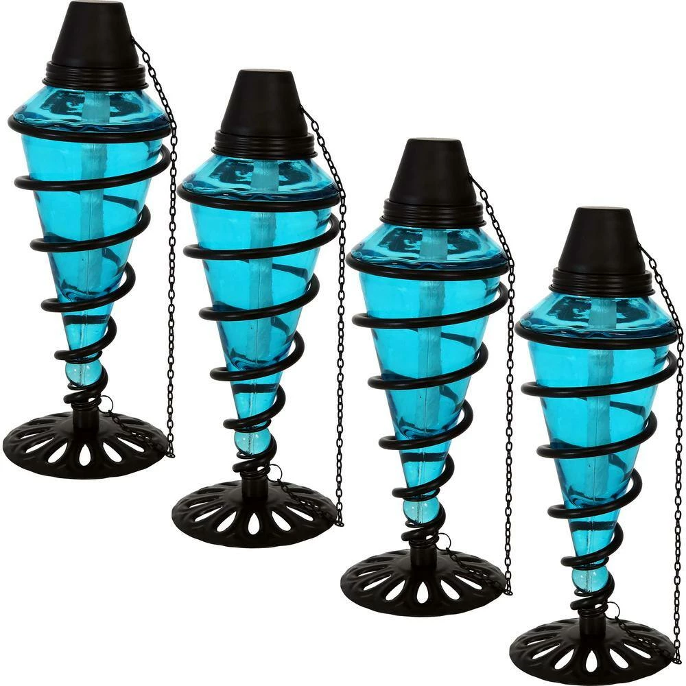 Sunnydaze Decor Swirling Metal with Glass Tabletop Citronella Torches in Blue (Set of 4) 3 Sunnydaze Decor Swirling Metal with Glass Tabletop Citronella Torches in Blue (Set of 4) - Image 3