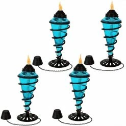 Sunnydaze Decor Swirling Metal with Glass Tabletop Citronella Torches in Blue (Set of 4)
