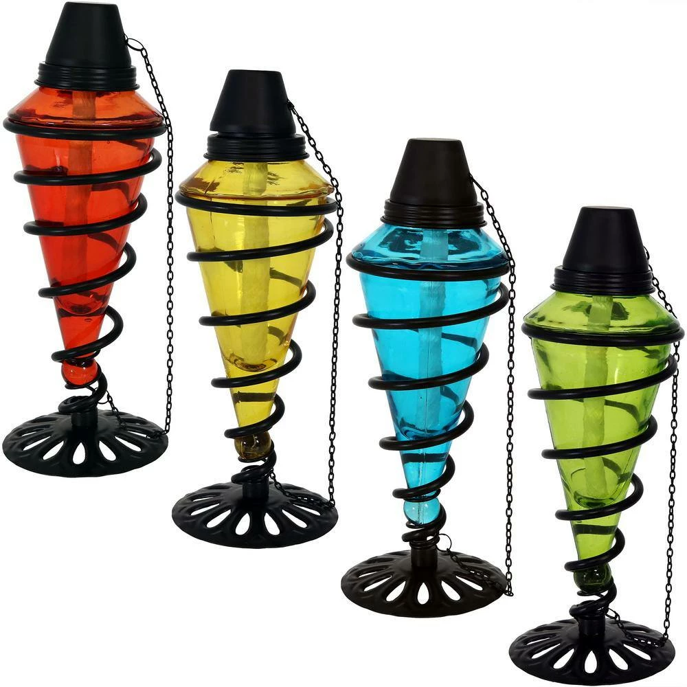 Sunnydaze Decor Colored Glass Outdoor Tabletop Torches - Fiberglass Wicks (Set of 8) 4 Sunnydaze Decor Colored Glass Outdoor Tabletop Torches - Fiberglass Wicks (Set of 8) - Image 4