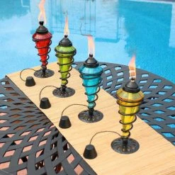Sunnydaze Decor Colored Glass Outdoor Tabletop Torches - Fiberglass Wicks (Set of 8) 9 Sunnydaze Decor Colored Glass Outdoor Tabletop Torches - Fiberglass Wicks (Set of 8) -Sunnydaze Decor Sales sunnydaze decor citronella torches wko 153 2pk 31 1000