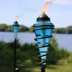 Sunnydaze Decor 67 in. Metal Swirl Glass Outdoor Torch 2-in-1 Blue (2-Pack) -Sunnydaze Decor Sales sunnydaze decor citronella torches wko 158 1f 1000