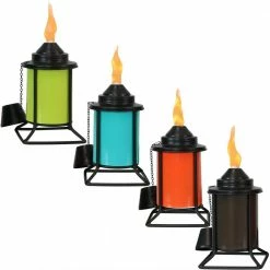Sunnydaze Decor 7 in. Outdoor Metal Tabletop Torches Orange, Blue, Green and Brown (4-Pack)